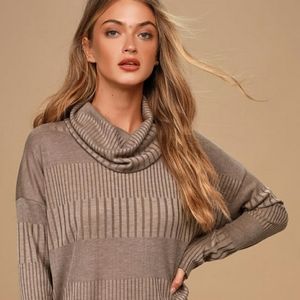 Lulu's Morning Coffee Brown Ribbed Long Sleeve Cowl Neck Dress XS